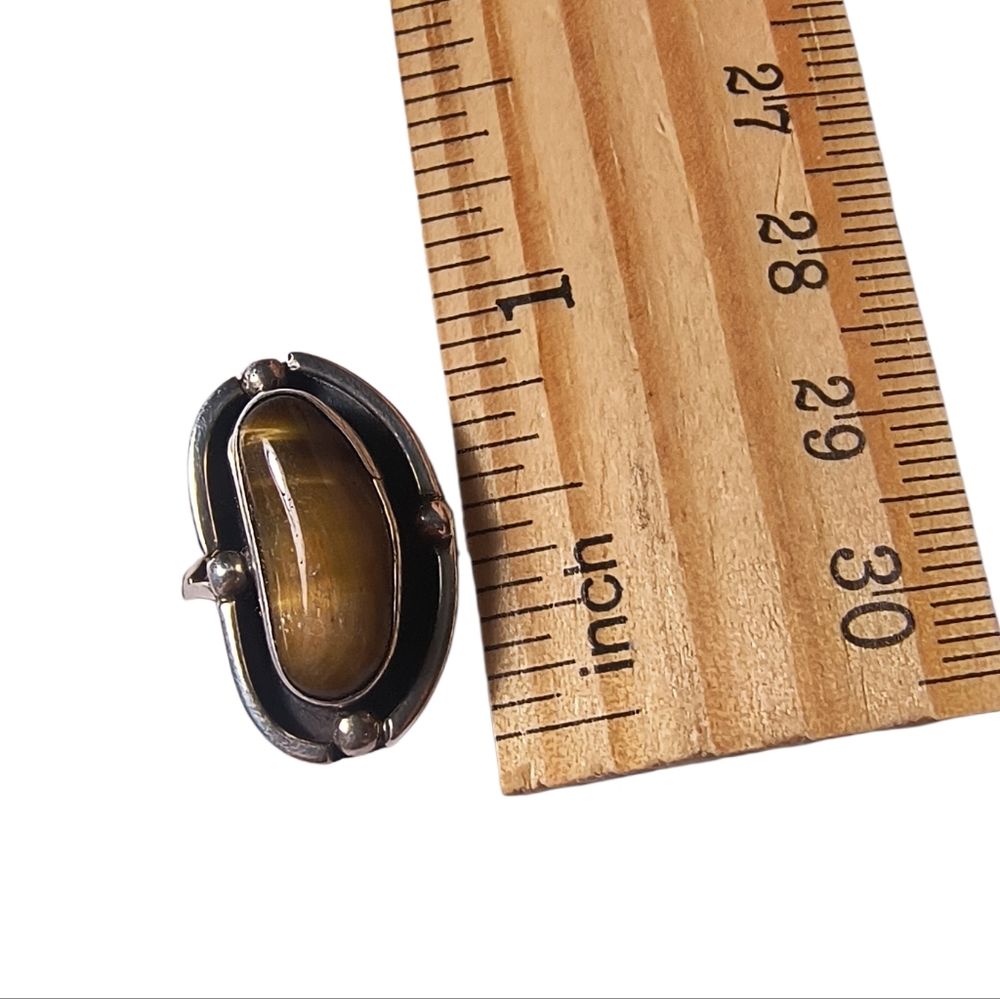 Vintage Tiger Eye And Sterling Silver Southwest Style Split Shank Ring - Picture 4 of 11